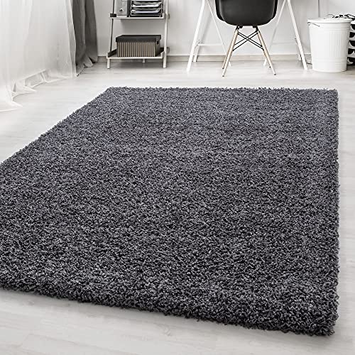 Carpetsale24 Teppich Wohnzimmer Shaggy Flokati Einfarbig Design 160 x 230 cm Grau - Hochflor Teppich...