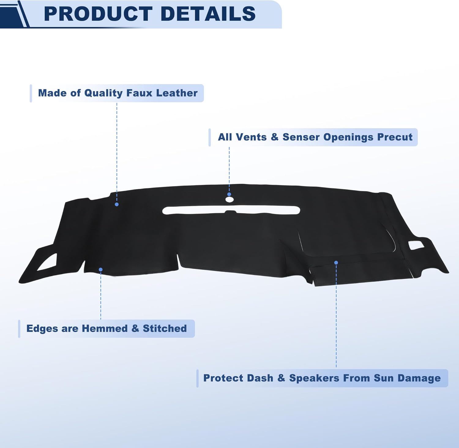 Leather Dash Cover for GMC Sierra for Chevrolet for Silverado 2007-2013 Dashboard Cover Mat Sunshade Non-Slip Dashboard Protector Anti-Glare& Beat the Heat