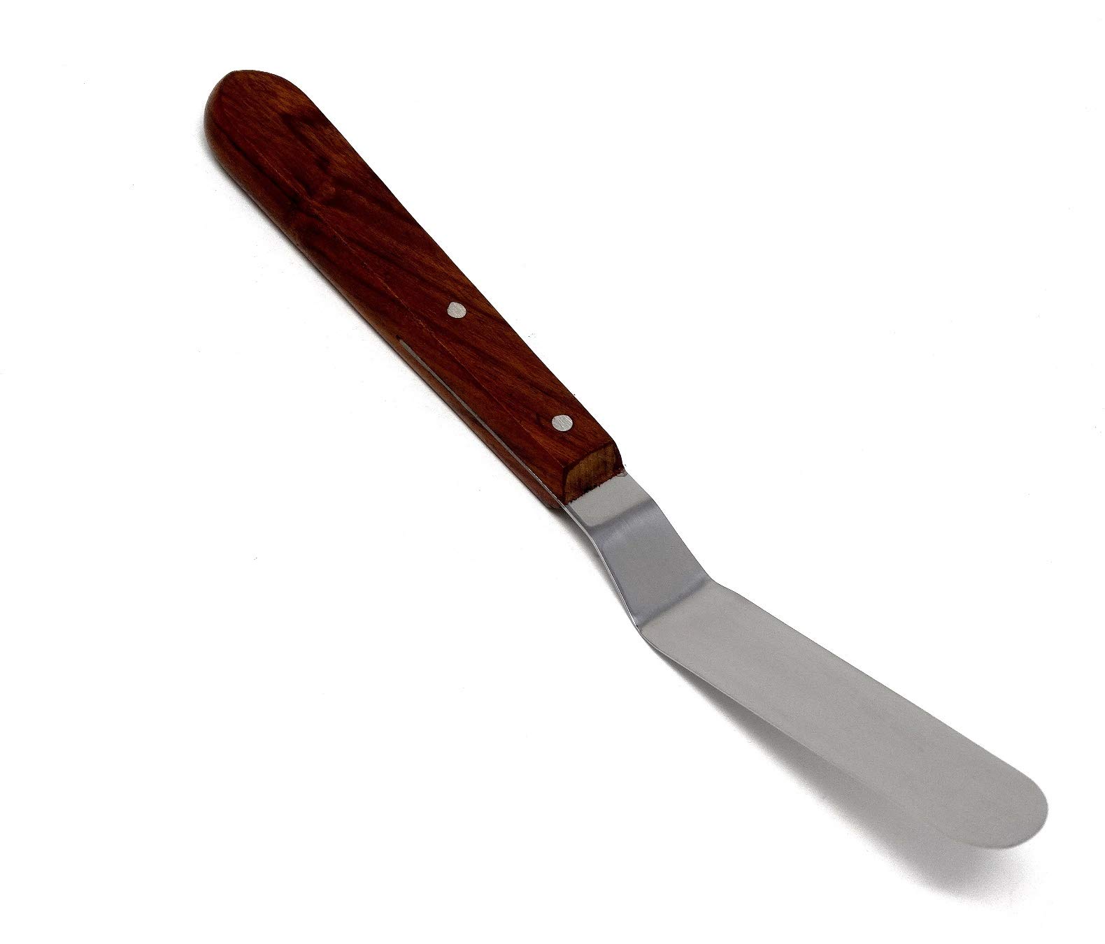 A2Z SCILABA2Z-WHA001 Stainless Steel Lab Spatula with Wooden Handle, 4" Offset Bayonet Blade, 8" Total Length