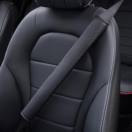 KodiTec 50cm Long Carbon Fiber Leather Seat Belt Shoulder Pad, Waterproof Odorproof Washable Auto Car Seatbelt Cover for Adults, Apply to Automotive/Truck/SUV/Airplane/Backpack Strap - 1 Pack Black