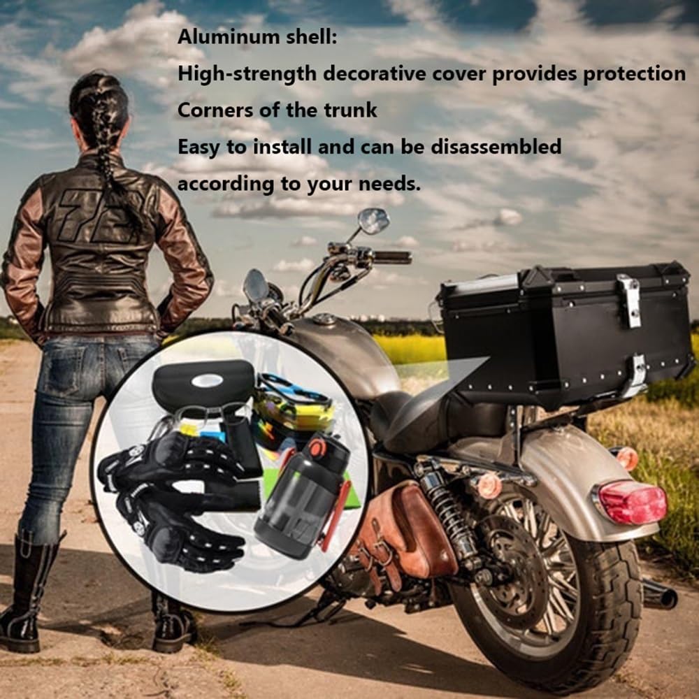 Top Case Box Moto Aluminium 28L 36L 45L 55L 65L 80L 100L Coffre pour Moto en étanche, Topcase Valise Moto pour Moto Design Étanche Base À Dégagement Rapide Support De Montage(Noir,100L)