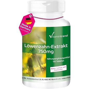 Vitamintrend Dandelion Extract 750 mg Daily Requirement 180 Tablets High Dose 101 Dandelion Root Extract Dietary Supplement Vegan without Magnesium Stearate Made in Germany