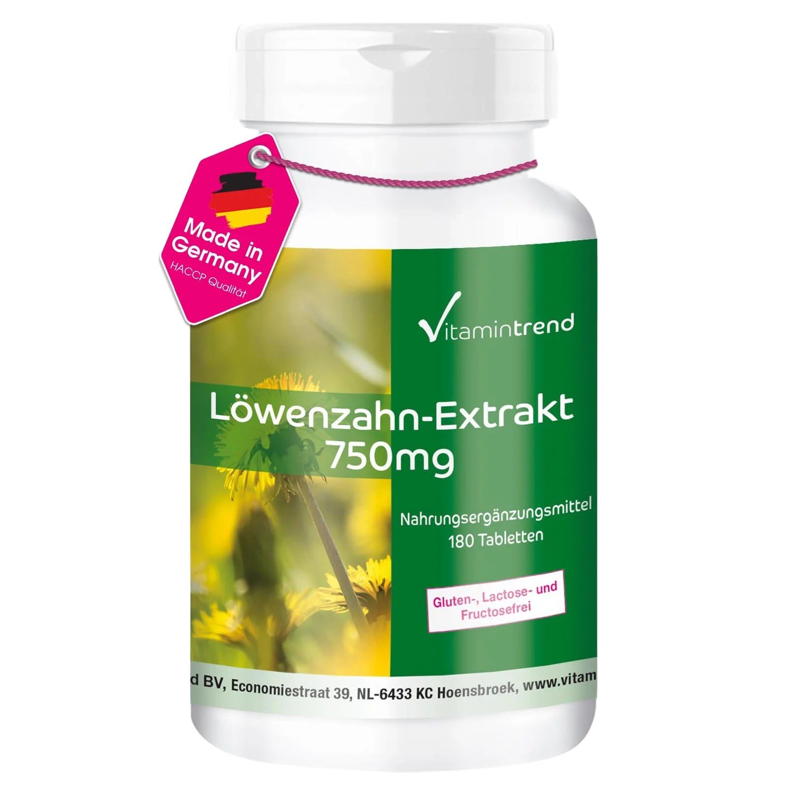 Vitamintrend Löwenzahn Extrakt 750 mg, 180 Tabletten – vegan, ohne Magnesiumstearat