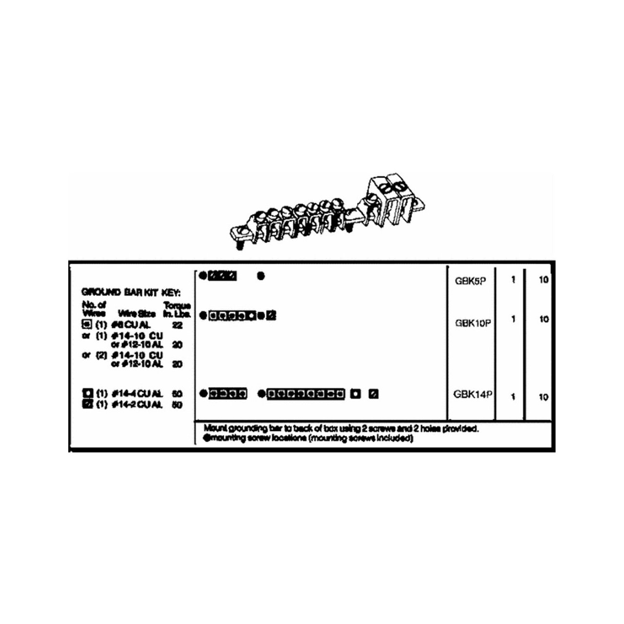 EatonGBK14P Ground Bar, For 8, 12, 16 & 20 Circuit Main Lug Load Centers