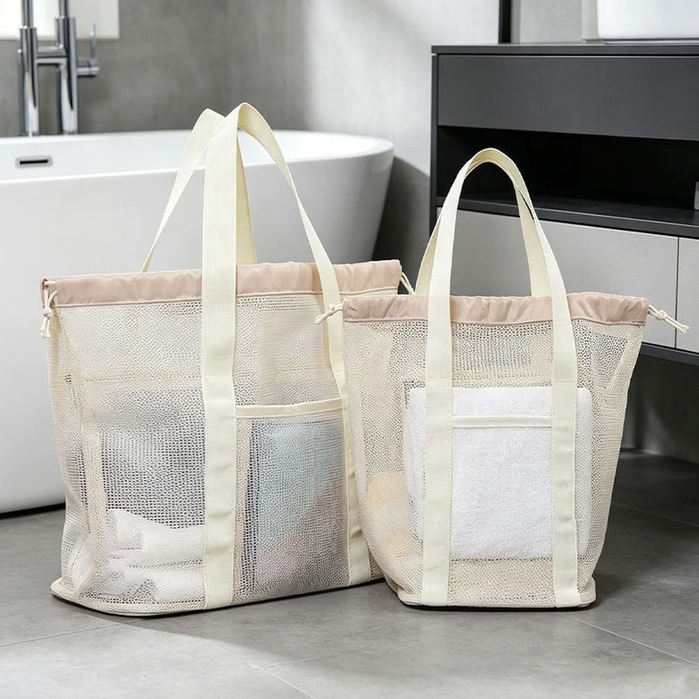Borsa da spiaggia pieghevole in rete grande organizer da viaggio impermeabile per nuoto palestra 48 x 39 cm (misterioso nero A)