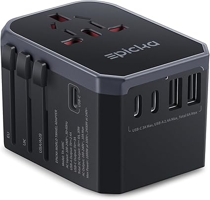 Reservas de hoteles: Guía completa para planificar inteligentemente tu estadía 6 61C6ZkCAXaL. AC SX425 EPICKA Universal Travel Adapter, International Power Adapter with 2 USB-A & 3 USB-C Ports Wall Charger - Worldwide Travel Essentials, European Travel Plug Adapter for UK/US/AU (TA-105C, Black)