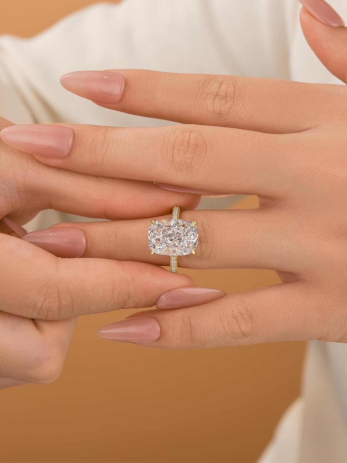 4CT/7CT Elongated Cushion Cut Engagement Ring for Women, S925 Silver 5A Grade Cubic Zirconia Promise Rings - Image 6