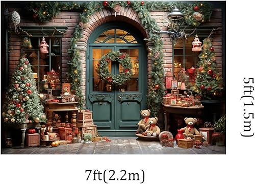 Miniatura 2 de Kate 7x5ft Patio Familiar Árbol de Navidad Decoración Fotografía Fondos de Casa de Ladrillo Puerta Frontal Caja Cuentas Oso Foto Fondo