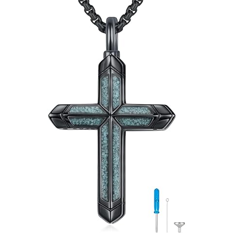 TwoAnts Cross Necklace for Men 925 Sterling Silver Turquoise Cross Pendant Necklace Religious Protection Jewelry Gifts for Women