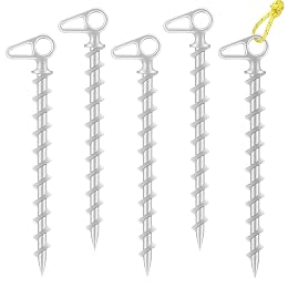 COBARYEN 11" Aluminum Screw-in Ground Anchors - Heavy Duty Metal, Non-Rust Spiral Tent Stakes for High Wind, Grass, Sand, Camping, Canopies, Trampolines & Outdoor Securing