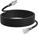 EP 10 Ft Outdoor Extension Cord, 12/3 SJTW Heavy Duty Waterproof Power Cable, 3 Prong Grounded Plug, Lighted End, for Lawn, Garden, Appliances, Pink