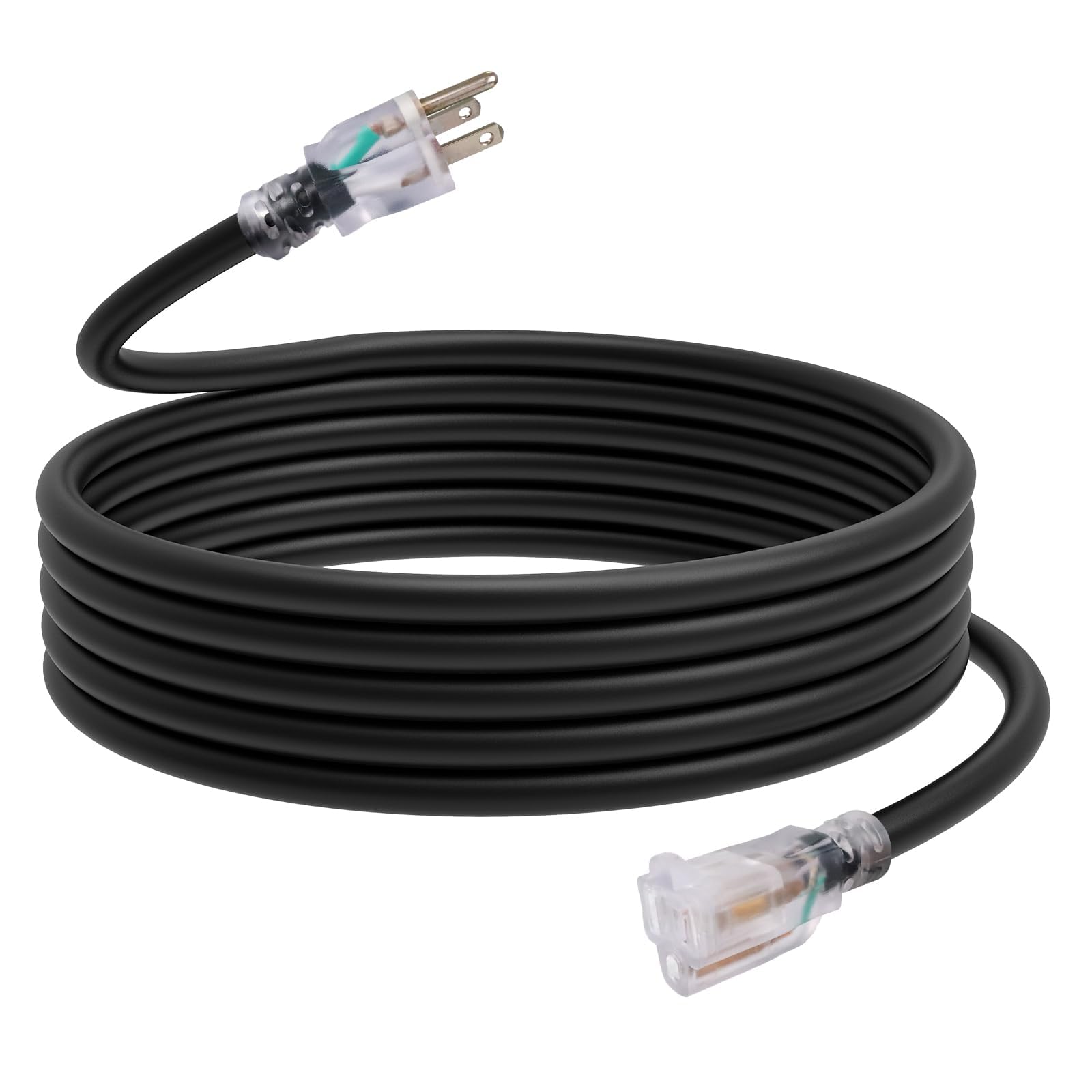 EP Cable de extensión iluminado para exteriores de 15 pies – 12/3 SJTW resistente cable de extensión negro con enchufe de 3 clavijas – Cable de alimentación para césped, jardín, electrodomésticos