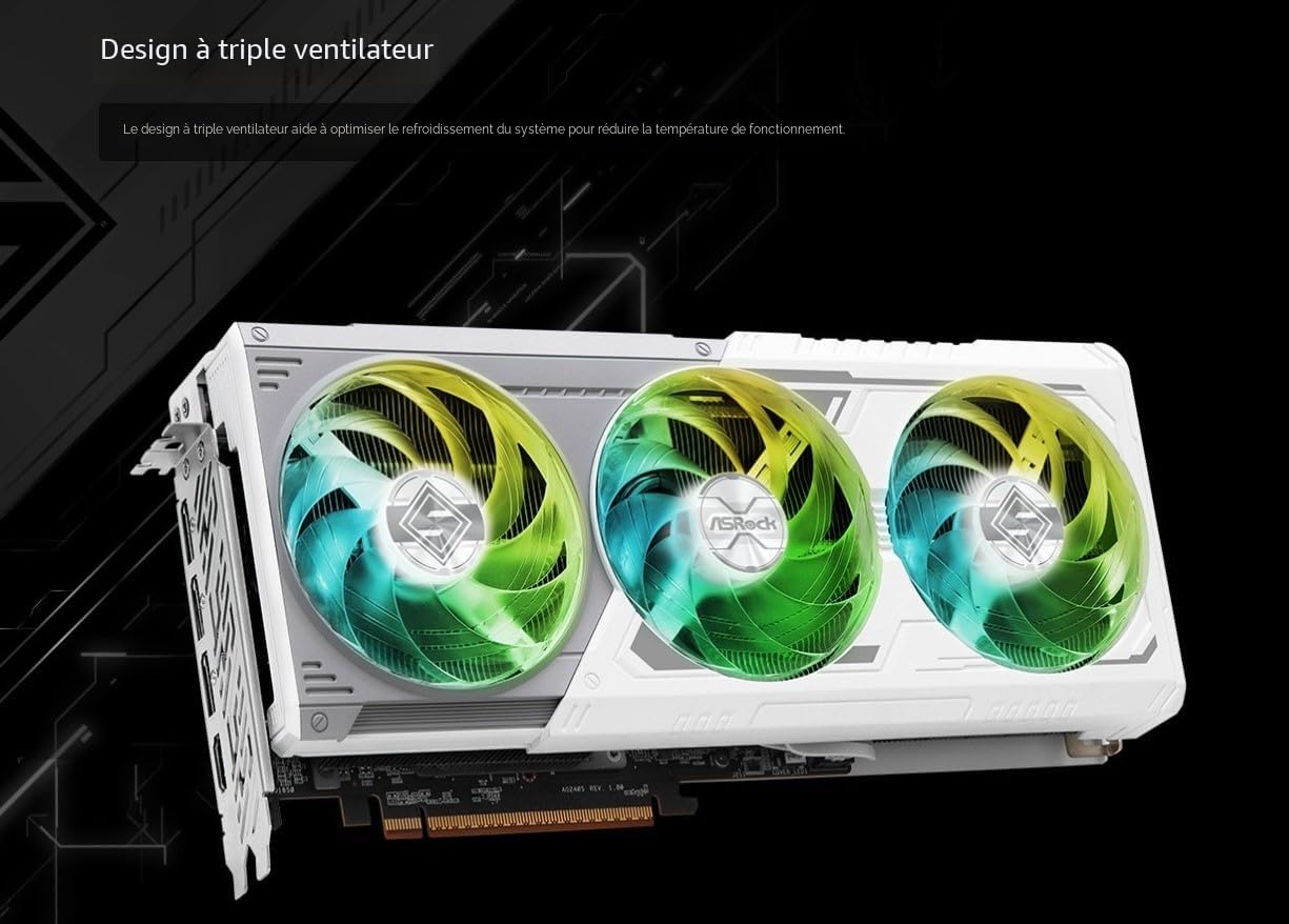 ASROCK VGA RX9070XT SL 16G, AMD, RX9070XT, 16 Go, GDDR6, 256BIT, 2HDMI + 2DP (3 Ventilateurs)