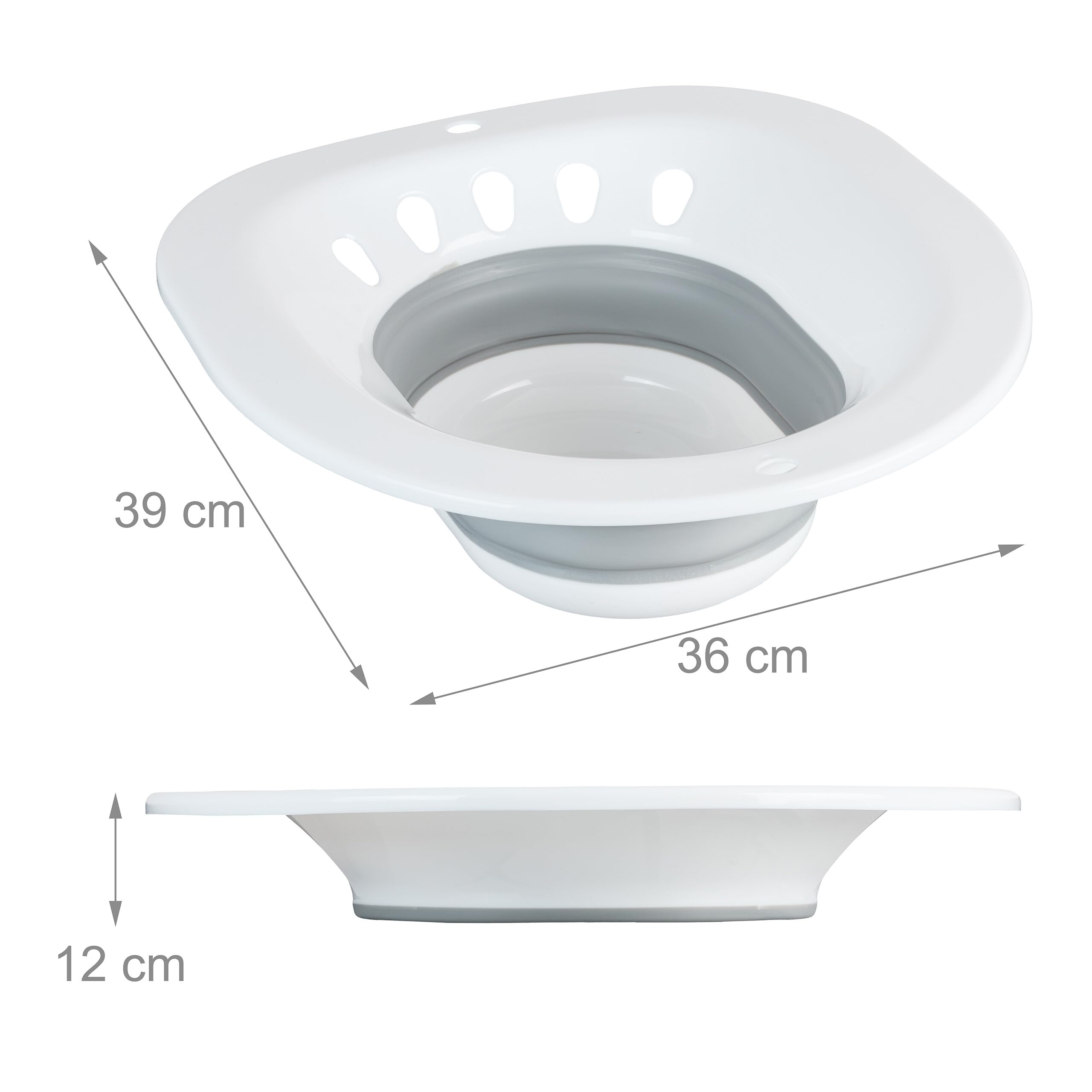 Relaxdays Bidet Pieghevole per WC, HLP: 12 x 36 x 39 cm, Inserto Semicupio Water Igiene Intima, Plastica, Bianco/Grigio