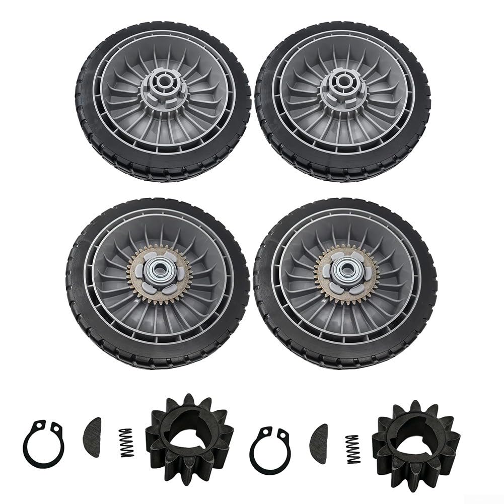 Besttoolifes Ruedas de repuesto para cortacésped HRR216 HRS216 HRT216 con 8 pulgadas de diámetro y 2 pulgadas de ancho, incluye kit de engranajes de transmisión 42661-VE2 (4 piezas delanteras y