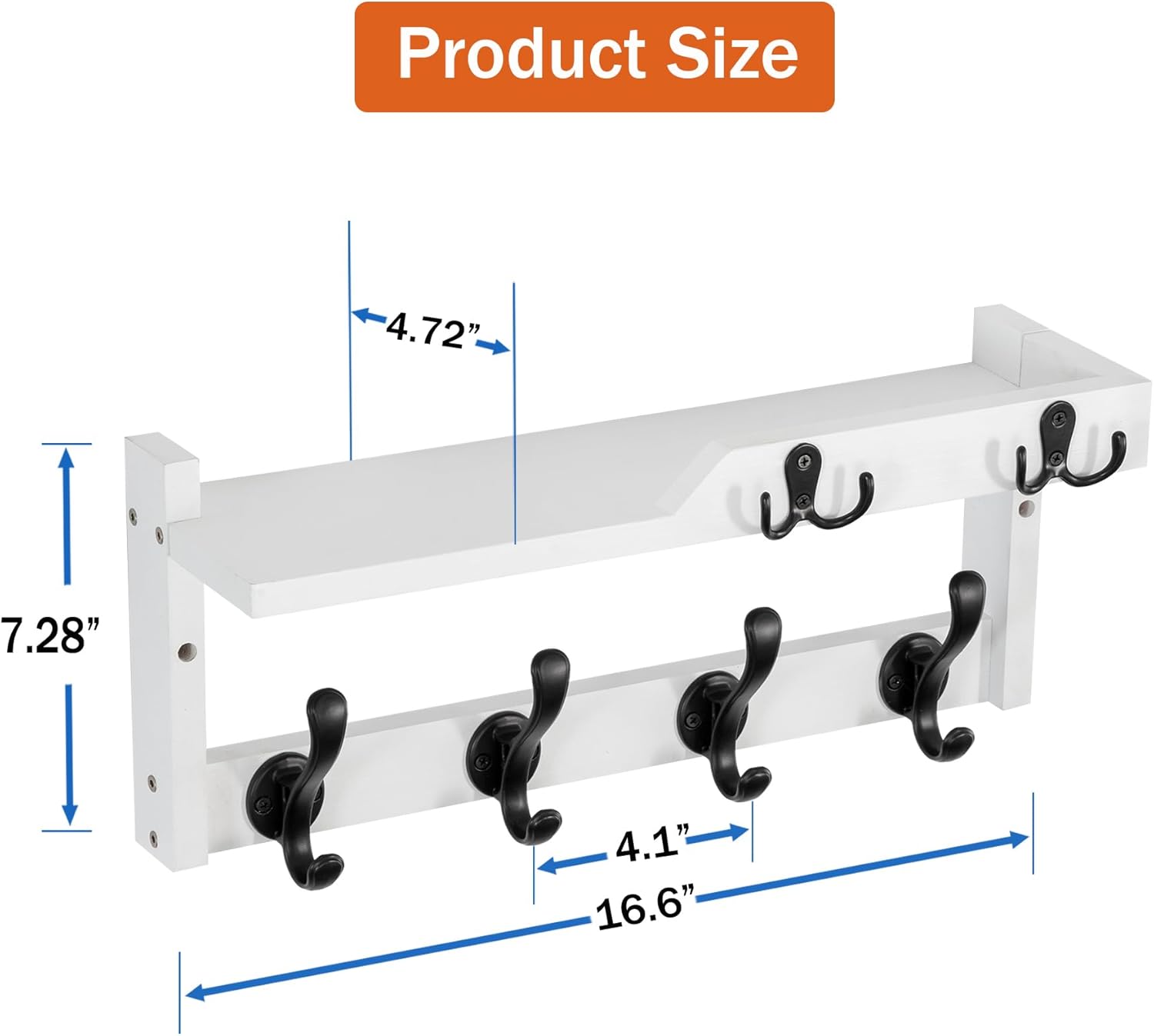 Coat Rack Wall Mount with Shelf, Coat Hanger Wall Mount with Key Hooks and Mail Holder, Wood Entryway Floating Shelf with Hooks and Storage, Hat Rack for Wall Key Holder Mail Organizer