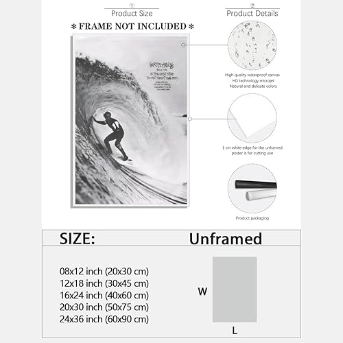 Miniatura 2 de Póster vintage de surf de playa en lienzo, arte de pared en blanco y negro, pósters de surfista, tribu internacional retro Jeff Booth Outer Banks,