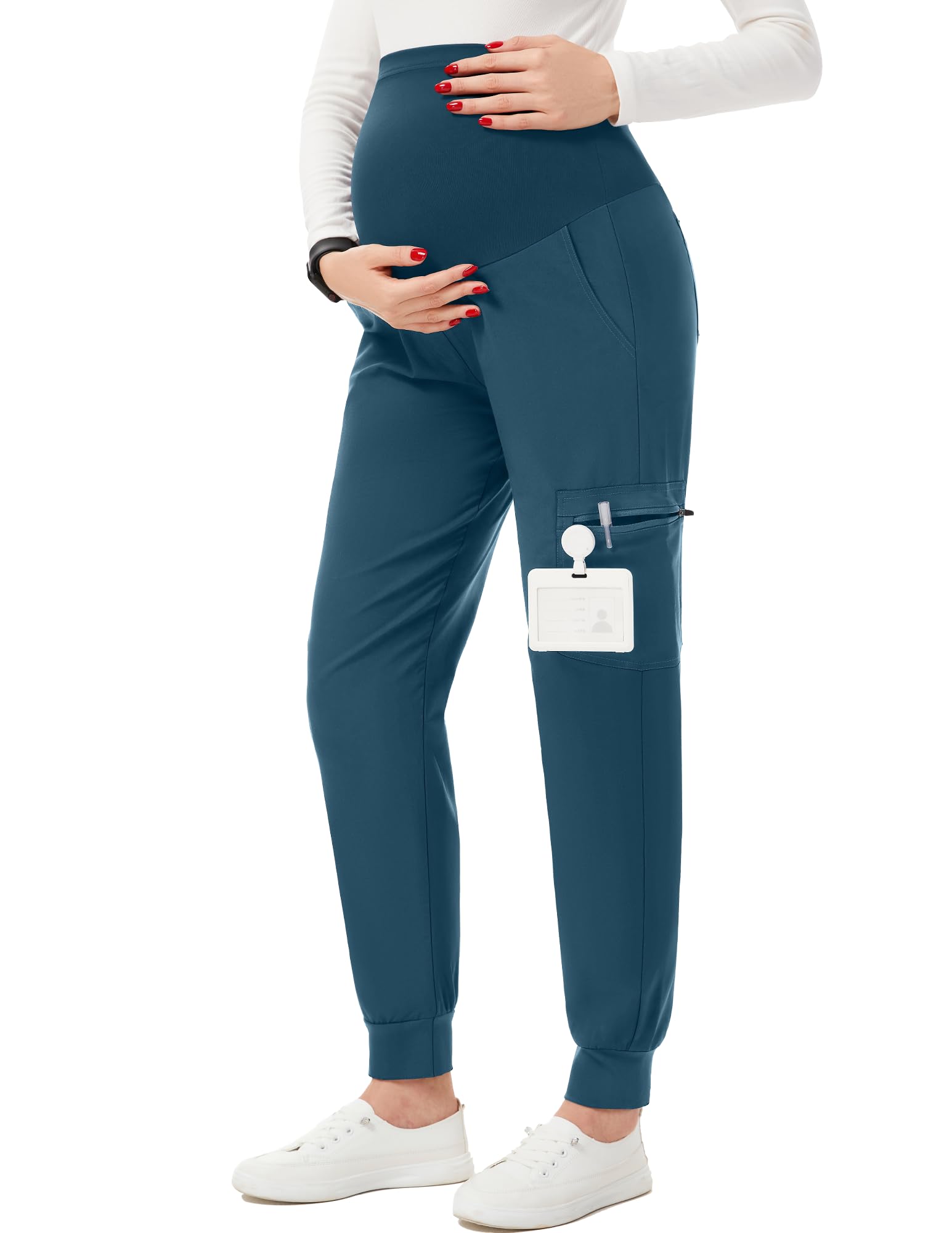 PACBREEZE Women's Maternity Scrub Pants Workwear Maternity Jogger Pants Pregnancy Clothes, S-XXL(Caribbean Blue, X-Large)