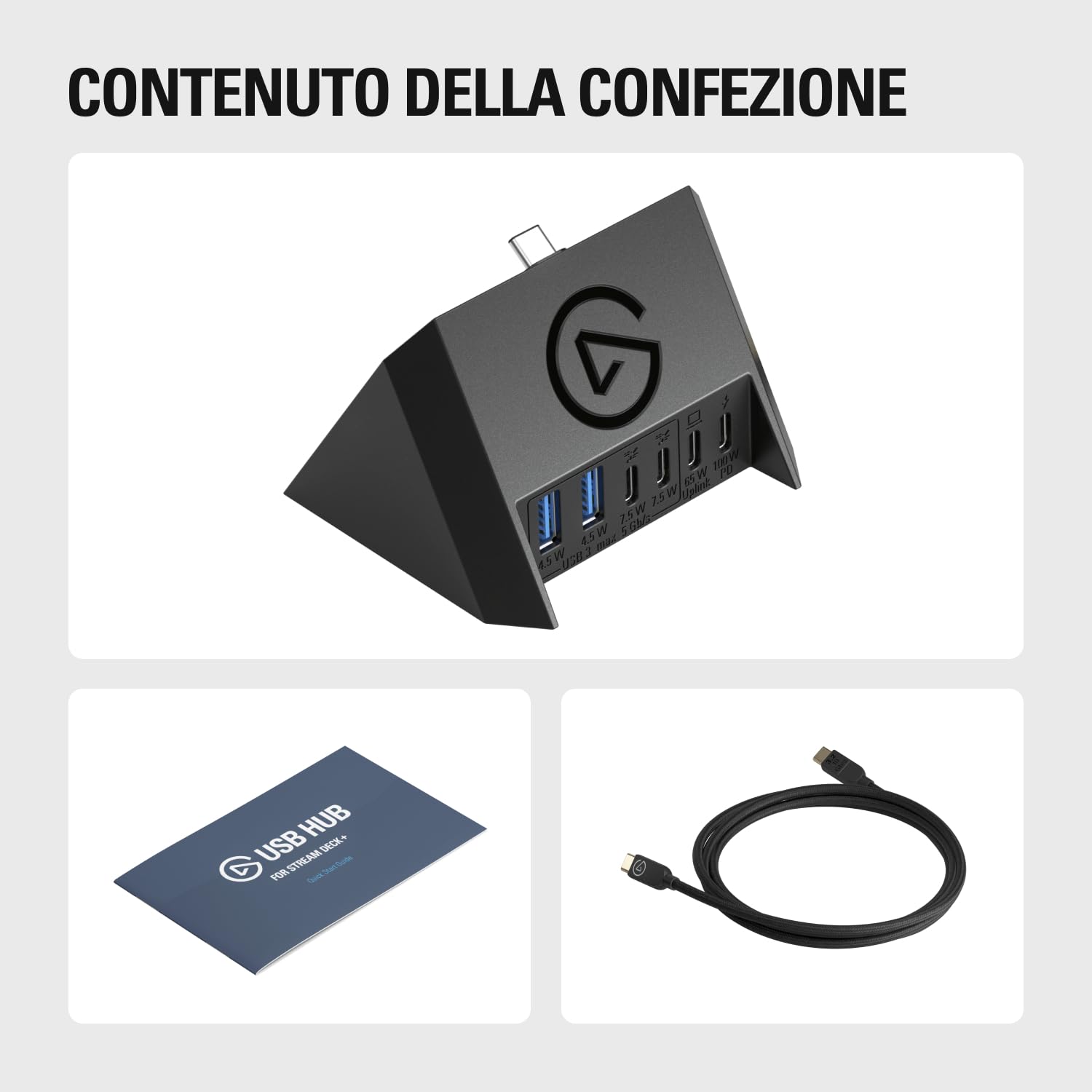 Elgato USB Hub – per Stream Deck +, 2 Porte USB-C/2 Porte USB-A, Alimentazione, Lettore di schede SD/microSD – USB-C, Mac/PC, Stream Deck e Alimentatore Non Incluso