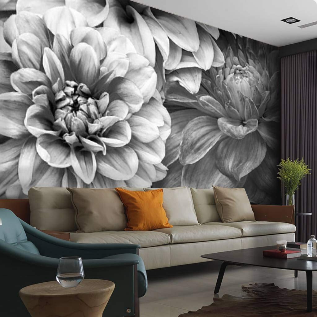 monochrome bouquet of dahlia flowers black and white background Canvas Print Wallpaper Wall Mural Self Adhesive Peel & Stick Wallpaper Home Craft Wall Decal Wall Poster Sticker for Living Room