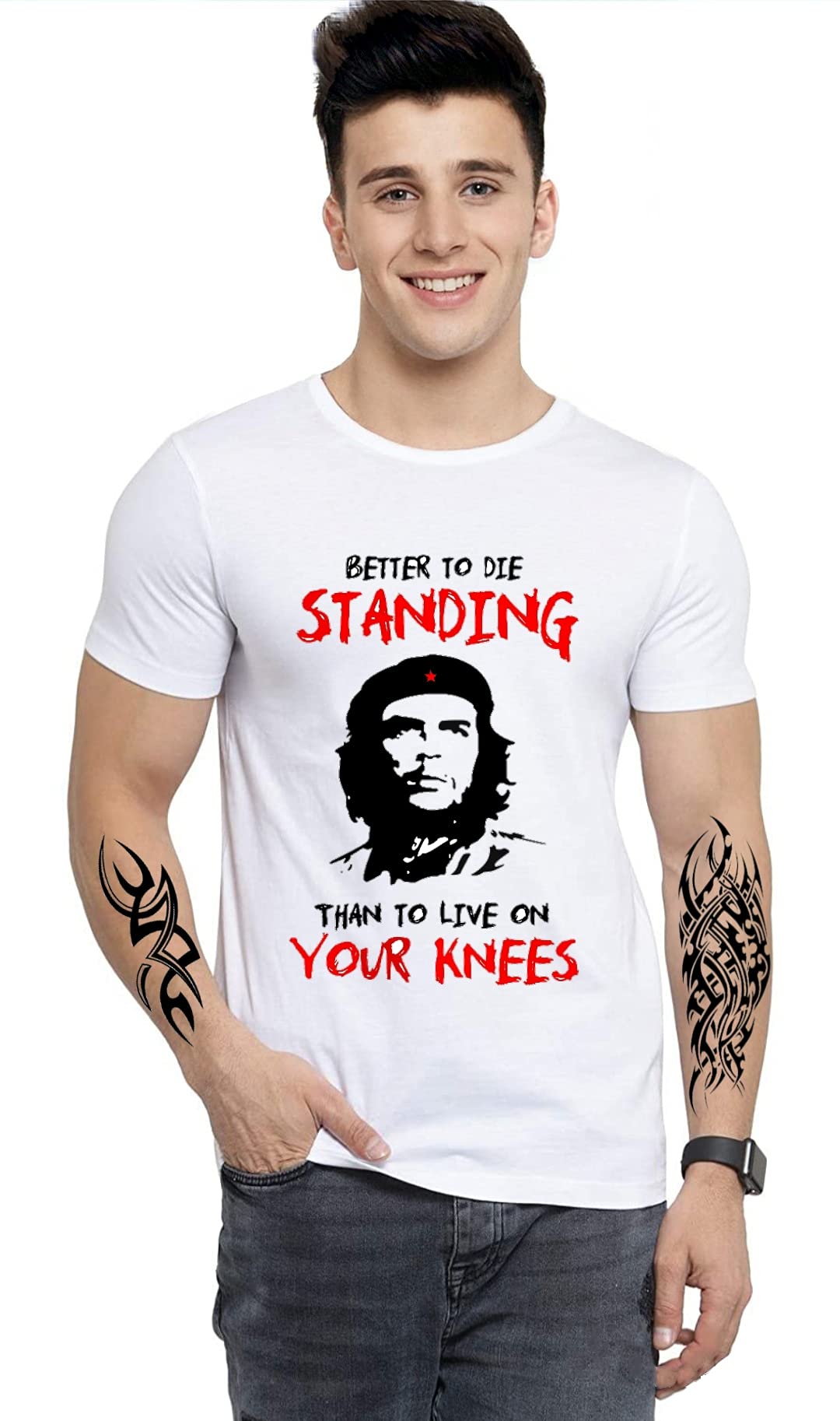 Men's Regular Fit Round Neck White Half Sleeve | Che Guerrilla Leaders Che Guevara Fans | Printed Design T-Shirt