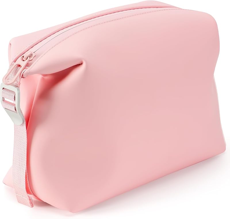Necessaire de silicone XWFB com zíper e gancho, rosa
