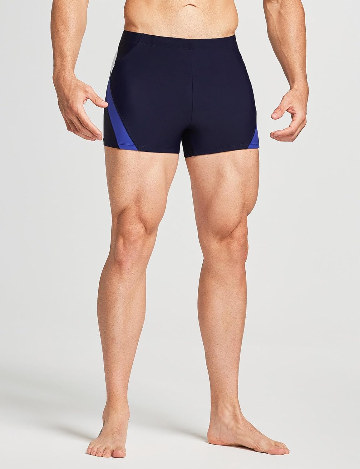 SPEXIAL Men's Athletic Swim Jammers Square Leg Splice Swimsuit Quick Dry Swim Trunks for Training Bathing UPF 50+