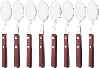 Uniturcky Teaspoons Set of 8, 304 Stainless Steel Dessert Spoons with Red Wooden Handle, 6.3 Inch Ice Cream Spoons for Coffee, Appetizer, Bistro