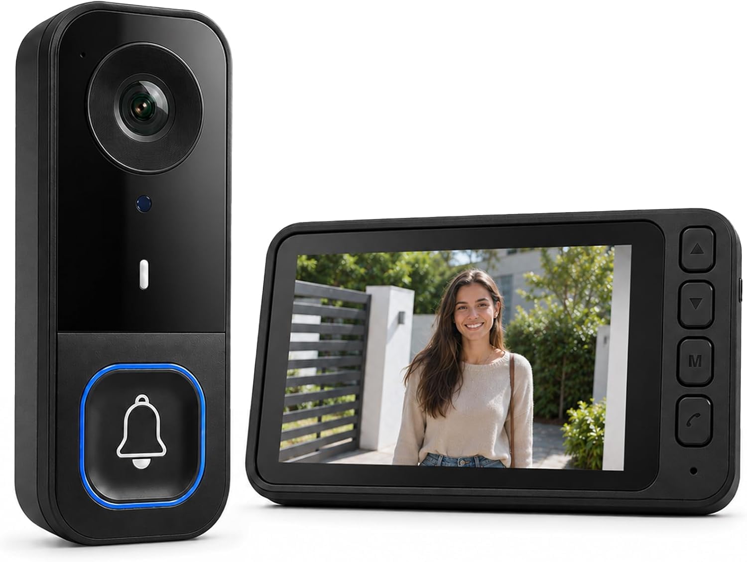 Sonnette sans Fil avec Camera Étanche IP65, Visiophone Interphone Video IPS 4,5 Pouces Ecran, Sonnette sans Fil Exterieur Etanche 120m Vision Nocturne, sans WiFi/sans App, Interphone Bidirectionnel