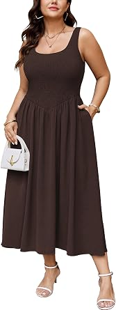 SCOMCHIC Womens Plus Size Summer Tank Dress Sleeveless Smocked A Line Flowy Maxi Dresses