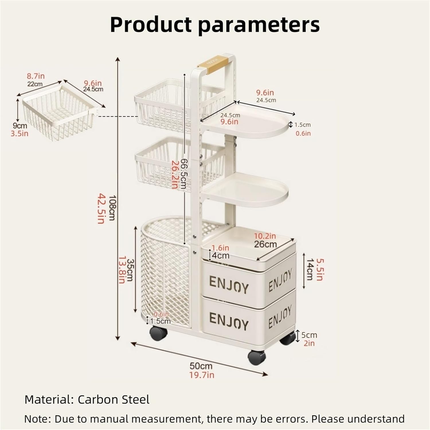 Rolling Cart Organizer Laundry Room Bathroom Organizers and Storage Mobile Shelving Unit Slide Out Trolley Cart with Wheels Living Room Kitchen Home Office ﻿,Ideal for