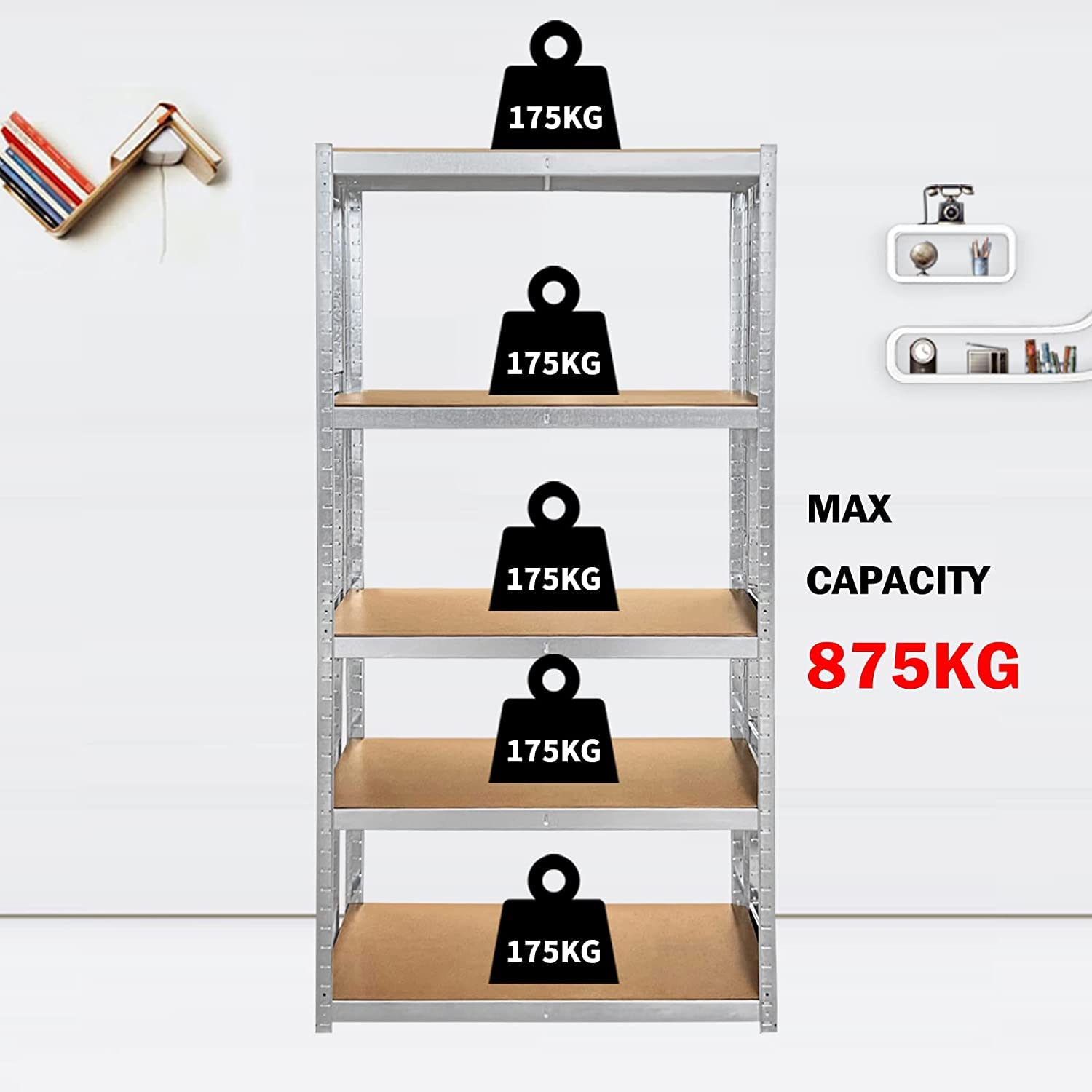 Lagerregal Verzinkt belastbar bis 875 kg - Maße: 200 x 100 x 50 cm Regal Steckregal Kellerregal Werkstattregal Schwerlastregal, Ursprüngliche Farbe