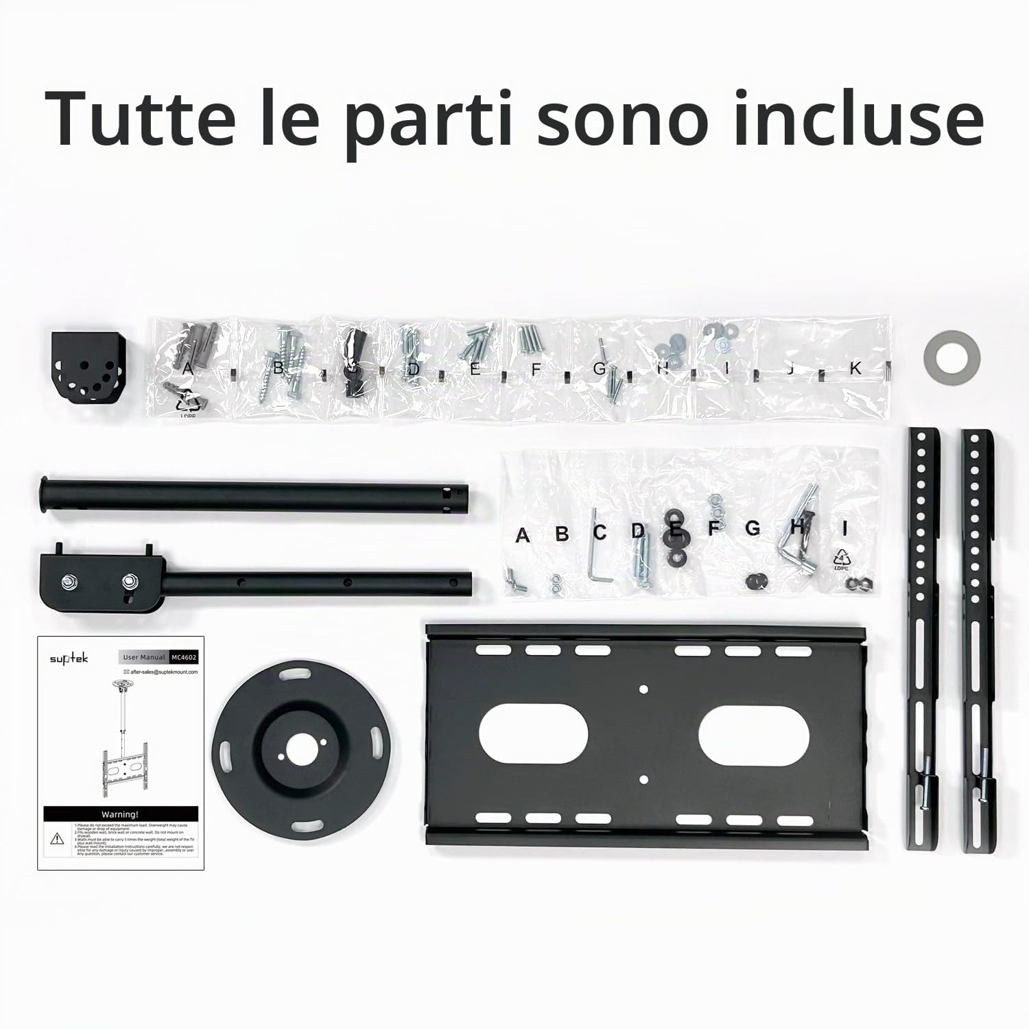 Suptek MC4602 Supporto TV Soffitto Regolabile 26-65 Pollici LCD LED Plasma