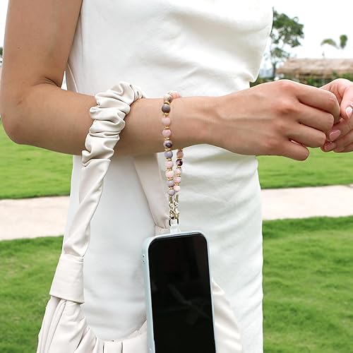 Miniatura 3 de VICHUNHO Correa de muñeca de teléfono con cuentas de mármol, cordón desmontable para teléfono celular con lengüeta de sujeción, pulsera manos