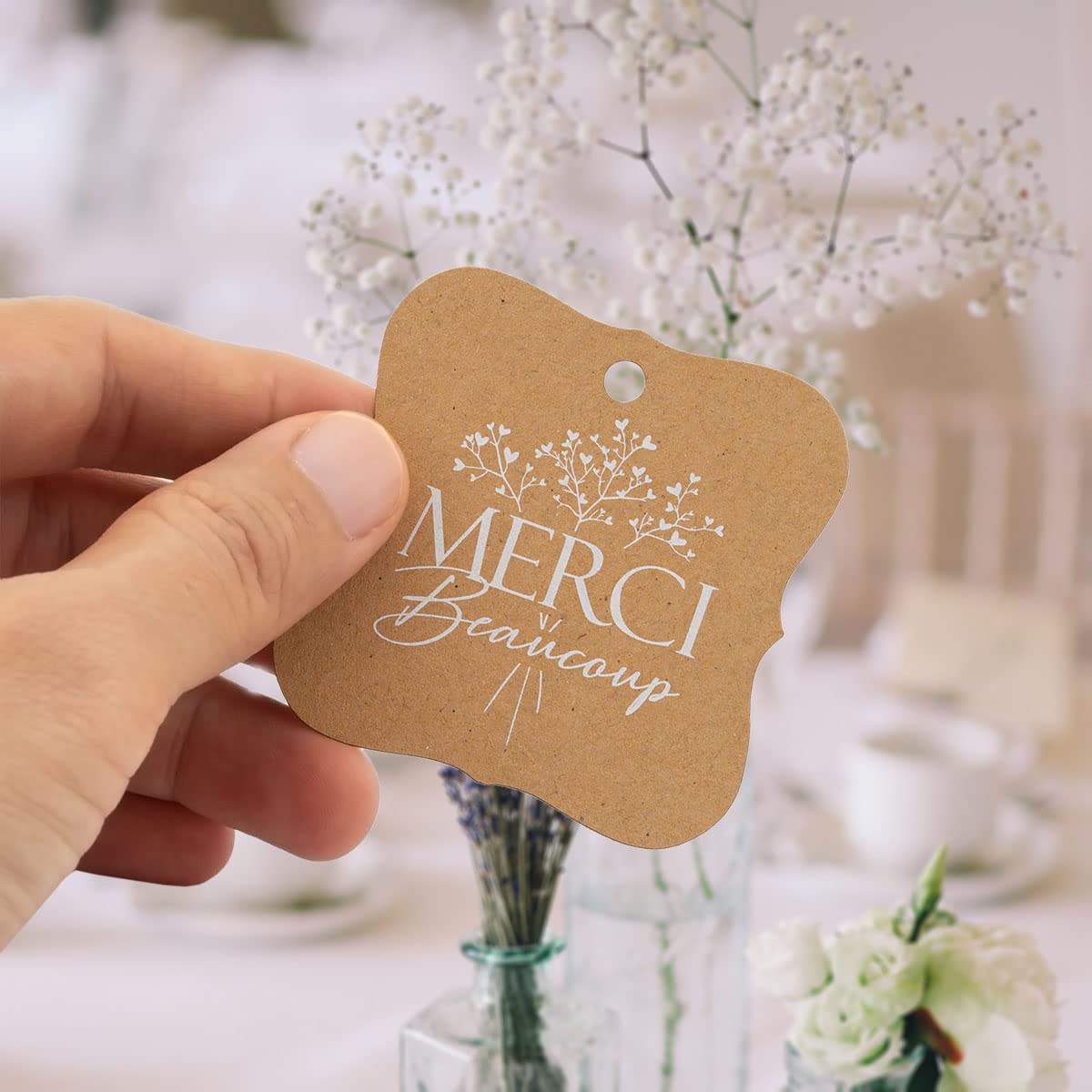 Summer-Ray 50 Stück Elegante Dankeskarten „Thank You For Celebrating With Us“ – Kraftpapier, 48x48 Mm