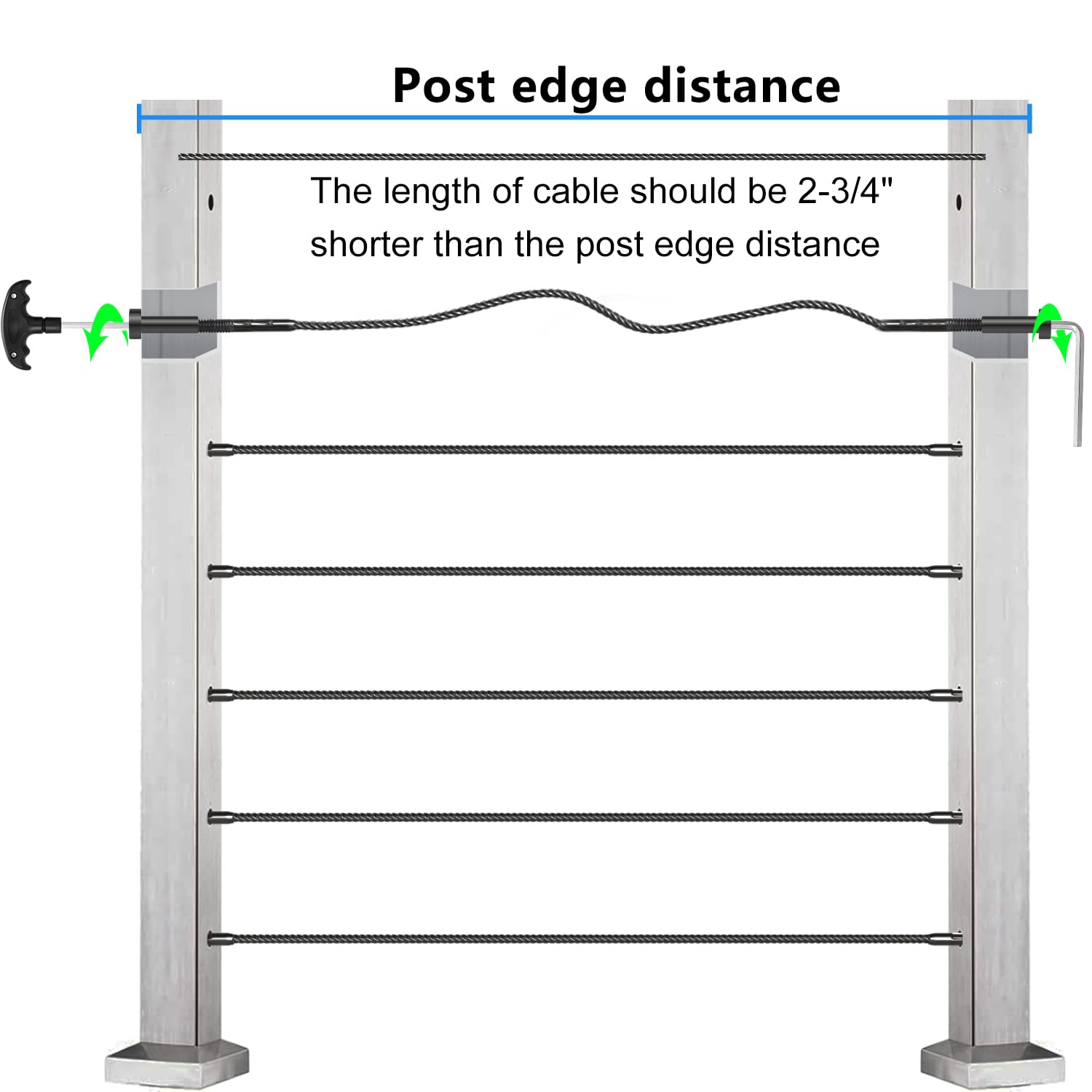 20 Pack Black Cable Railing Kit Invisible Receiver&Threaded Stud End for 1/8" Cable Railing System, T316 Marine Grade Swage Tensioner Hardware for 2x2 Wood Metal Post, with Custom Allen Wrench
