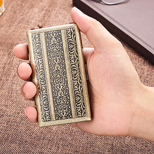 Vintage Zigarettenetui Metall aus hochwertigem Stahl, Zigarettenbox für Damen Frauen antik Zigarettenetui für 100 mm slim 20 Zigaretten,Edelstahl Frauen Zigarettenetui slim Mit Geschenk Box(SAN TIAO)