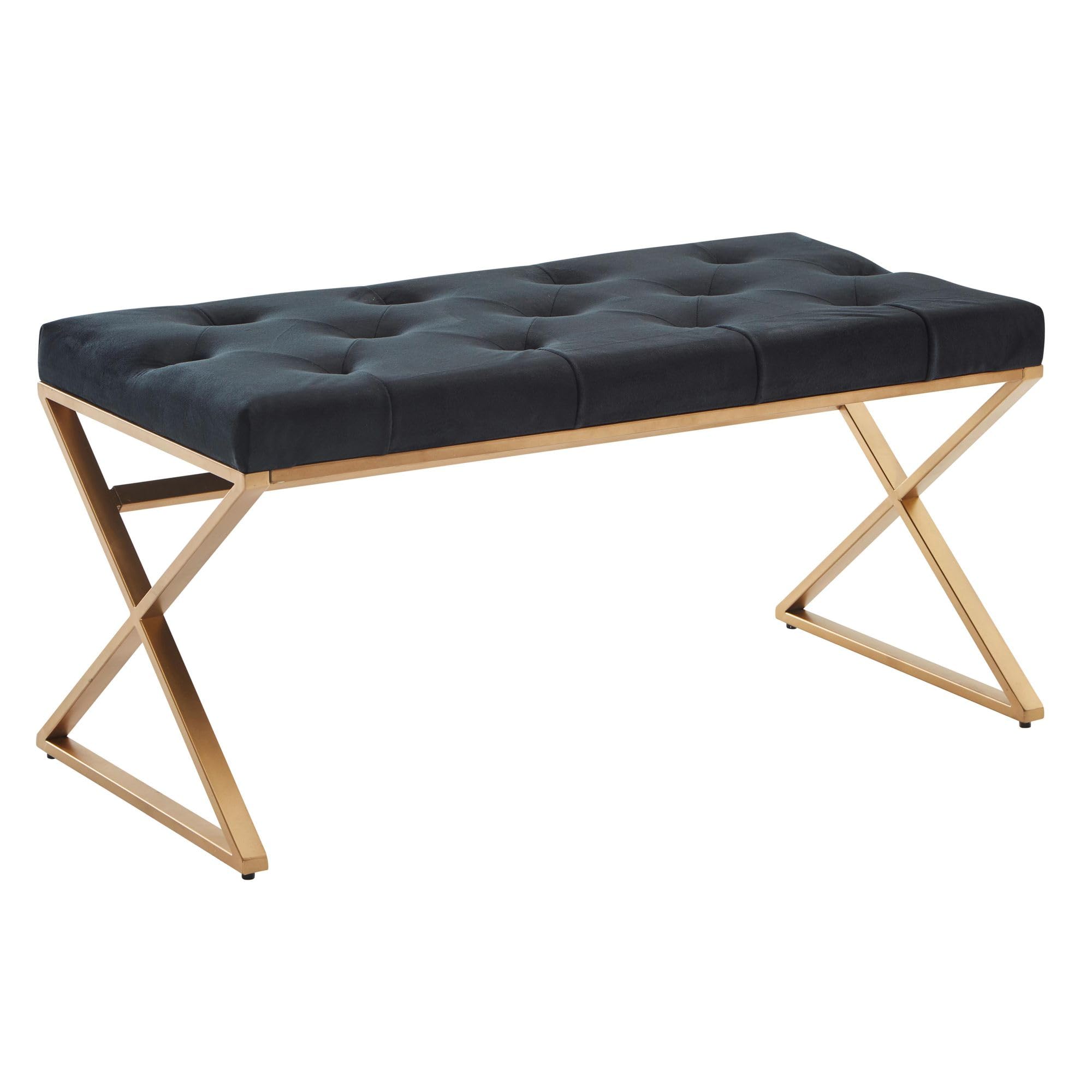 FineBuy Sitzbank Samt Schwarz 90x46x44 cm – Flurbank mit Metallgestell, Chesterfield-Design