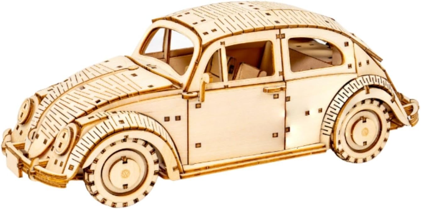 wa-gu-mi Volkswagen Type 1 Beetle (Natural Wood) - 3D Wooden Puzzle DIY Assembly Kit - Educational Eco-Friendly Toy & Collectible & Home Decor Model, for VW Car Enthusiasts
