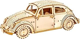 wa-gu-mi Volkswagen Type 1 Beetle (Natural Wood) - 3D Wooden Puzzle DIY Assembly Kit - Educational Eco-Friendly Toy & Collectible & Home Decor Model, for VW Car Enthusiasts