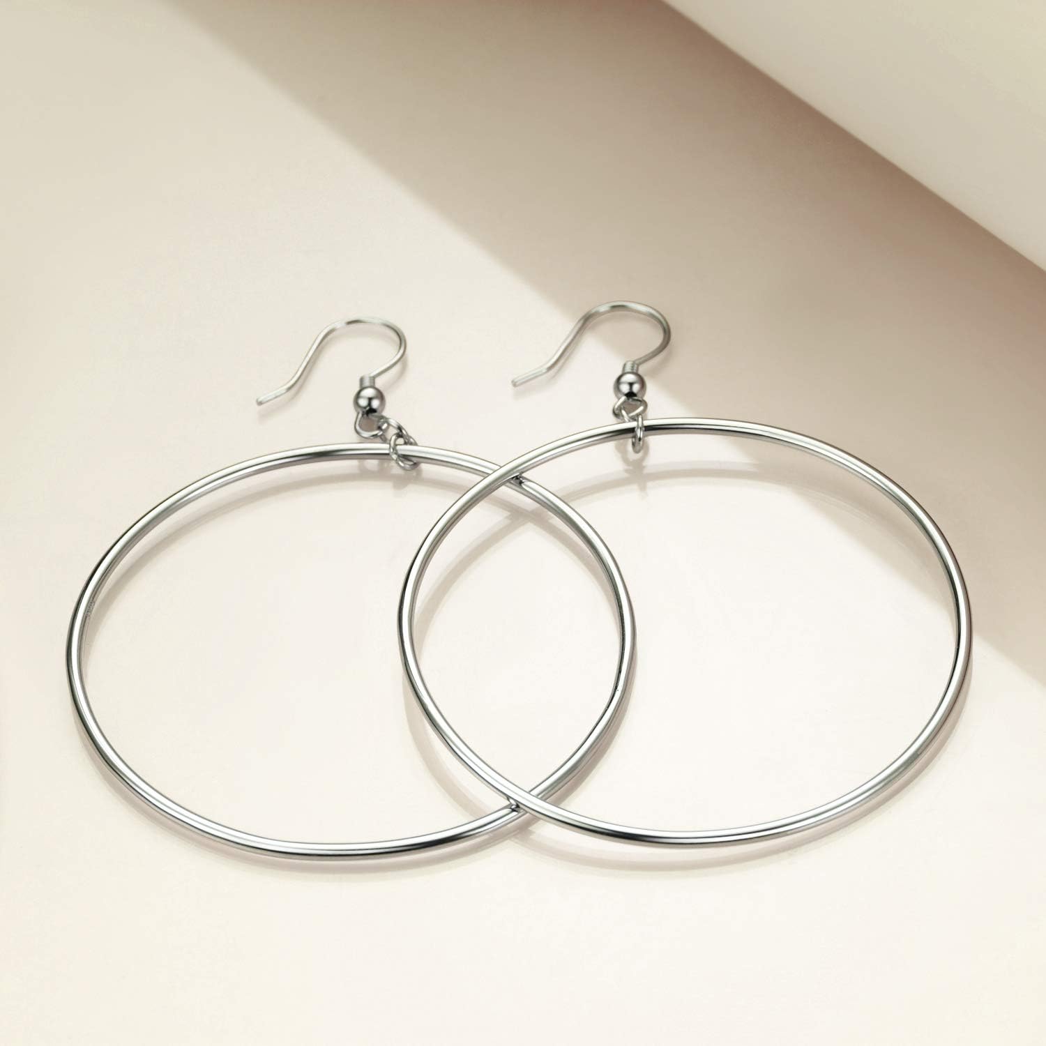POPLYKE Sterling Silver/Rose Gold/Gold Plated Large Hoop Earrings Circle Dangle Drop Earrings for Women 40 50 60 70 80mm - Image 5