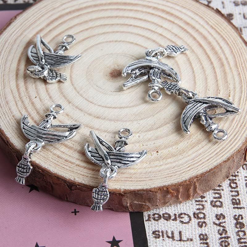 Opexicos 50Pcs Fishing Charms Fishman Charms Antiqued Silver Tone 3D Making DIY Handmade Accessories Craft 18 x 28 mm - Image 6