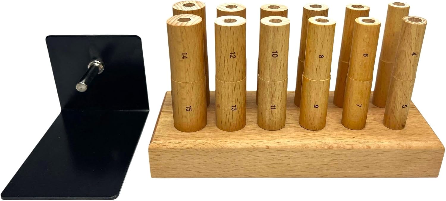 Multi Ring Mandrel Wrapping Stepped 12 PC Wooden Half Sizes Tool 4-15 Sized