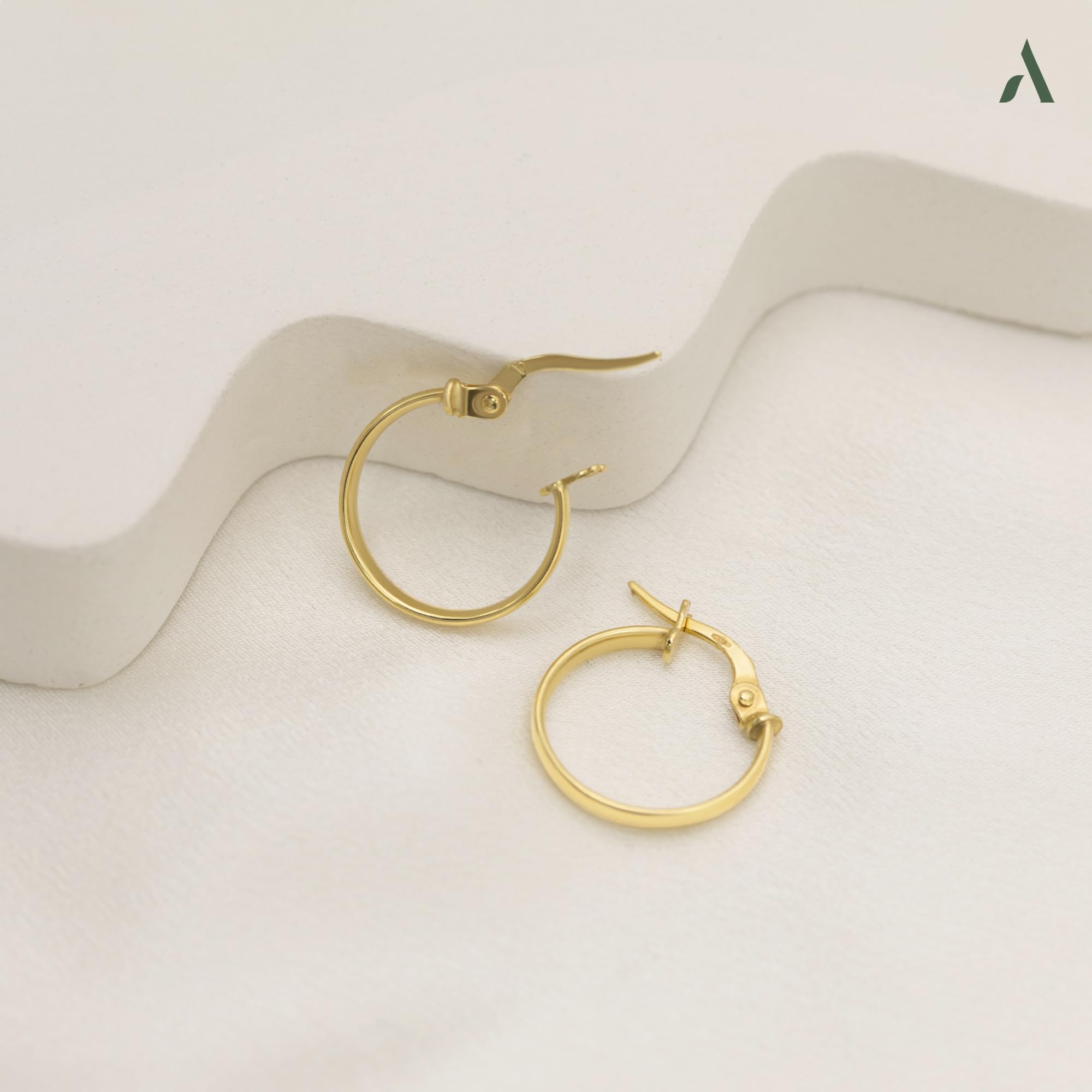 Amberta Pendientes Aro de Oro 9 14 Quilates para Mujer, Aros de Oro Finos Lisos, 10mm 15mm 20mm 25mm, Fabricados en Italia