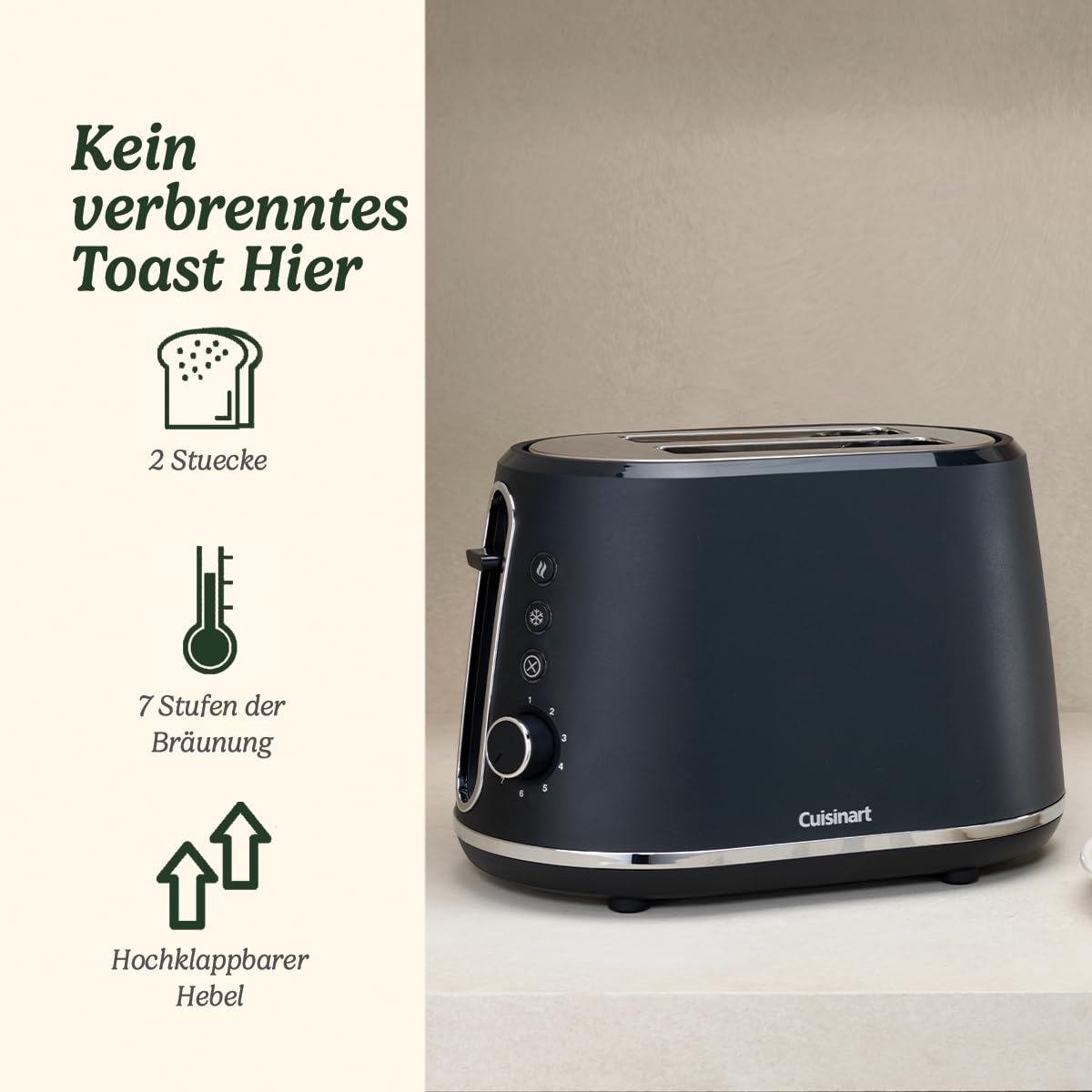 Cuisinart 2-Scheiben-Toaster | Extra tiefe, extra breite Schlitze, ideal für dickes Brot und Bagels |Hochstellhebel | 7 Bräunungsstufen plus Abtauung | Passender Wasserkocher erhältlich | Grau
