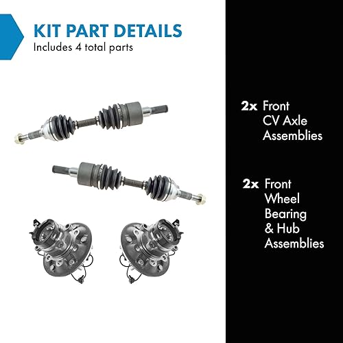 Miniatura 2 de TRQ Juego de 4 piezas de dirección con ejes de eje CV y conjuntos de rodamientos de cubo de rueda para Chevy Colorado 4x4 2004-2008  GMC Canyon 4x4