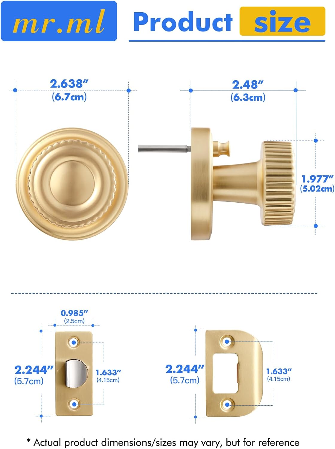 Brushed Gold Privacy Door knob, Interior Bedroom Light Gold Door Knob, Bathroom Gold Door Handle, Aluminium Alloy Knob, 1 Pack