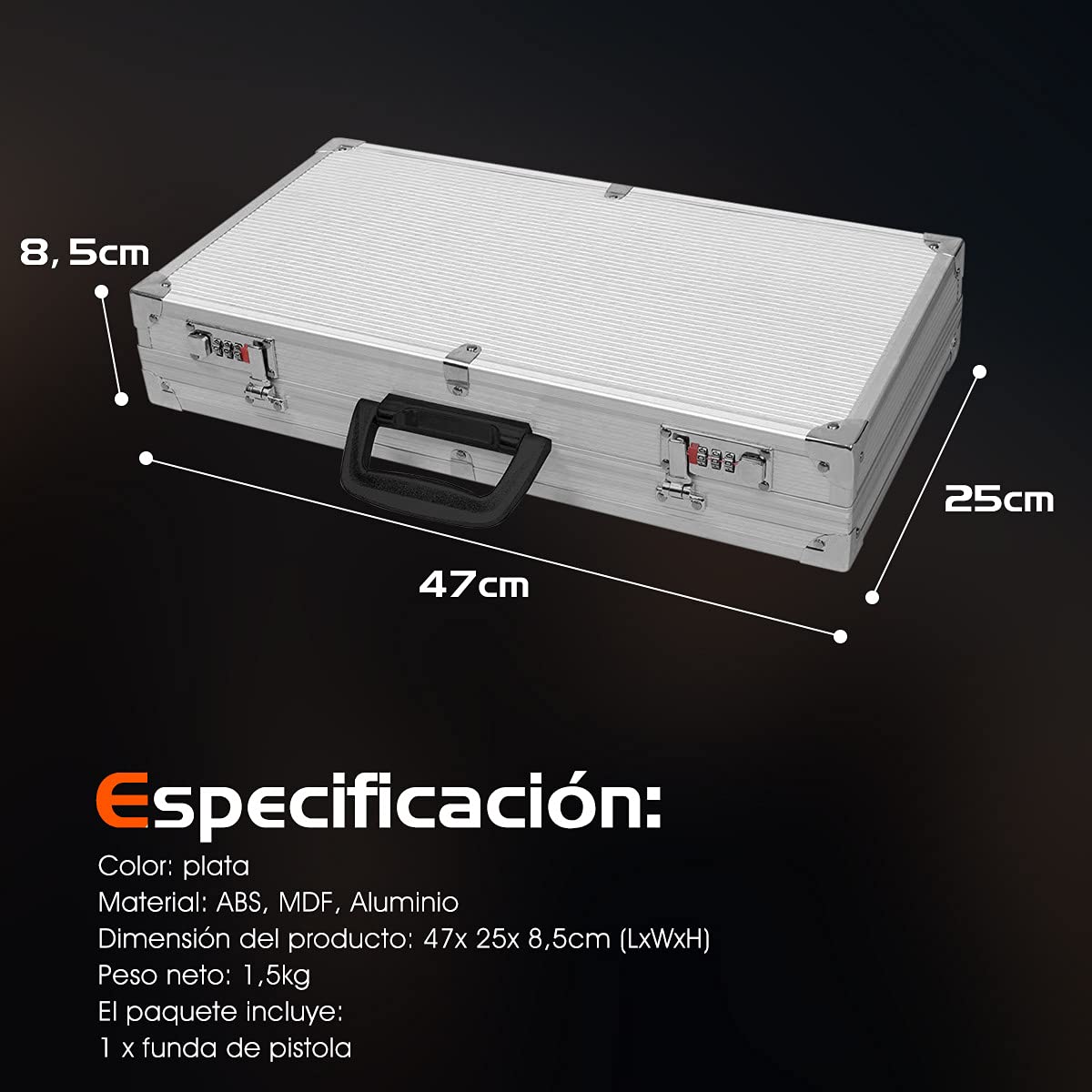 COSTWAY Maletín para Pistola Caja de Munición Caza 47 x 25 x 8,3 cm con Mango 2 Bloqueo de Contraseña 2 Llave