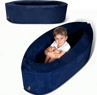 Sensory Chair for Kids — Sensory Soft Canoe for Children – Deluxe Adjustable Compression Peapod Foam Dark Blue