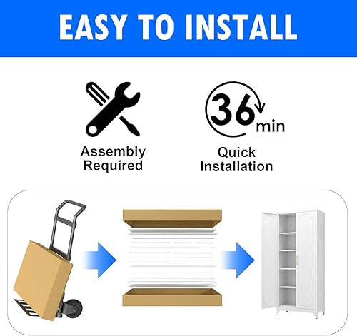 Miniatura 8 de Armario de almacenamiento de metal con puertas y estantes, armario de despensa de cocina de 75 pulgadas de alto, armarios de despensa para